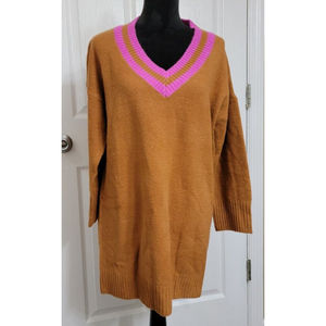 NWT Skylar Rose Oversized V Neck Brown And Pink Sweater Size XS‎